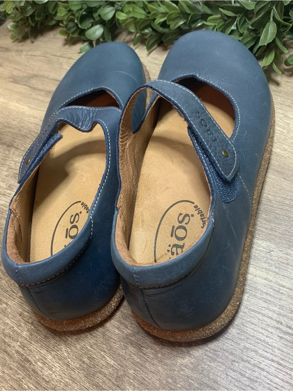 Taos Petrol Blue Mary Jane Shoes Cork Sole Ladies Sz 8-8.5 Flats - Picture 5 of 8